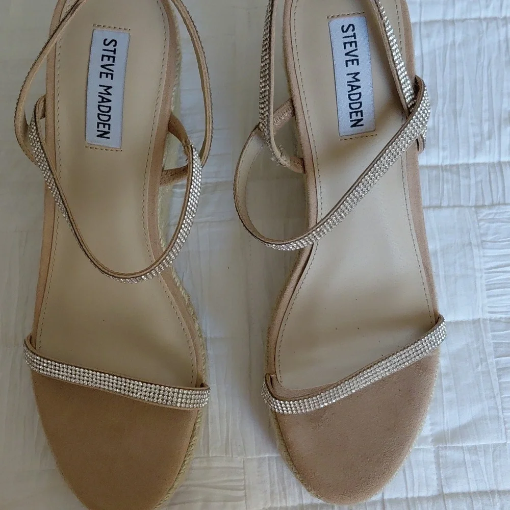 STEVE MADDEN Jute Rhinestone Wedge Sandals 7.5 - Picture 2 of 3